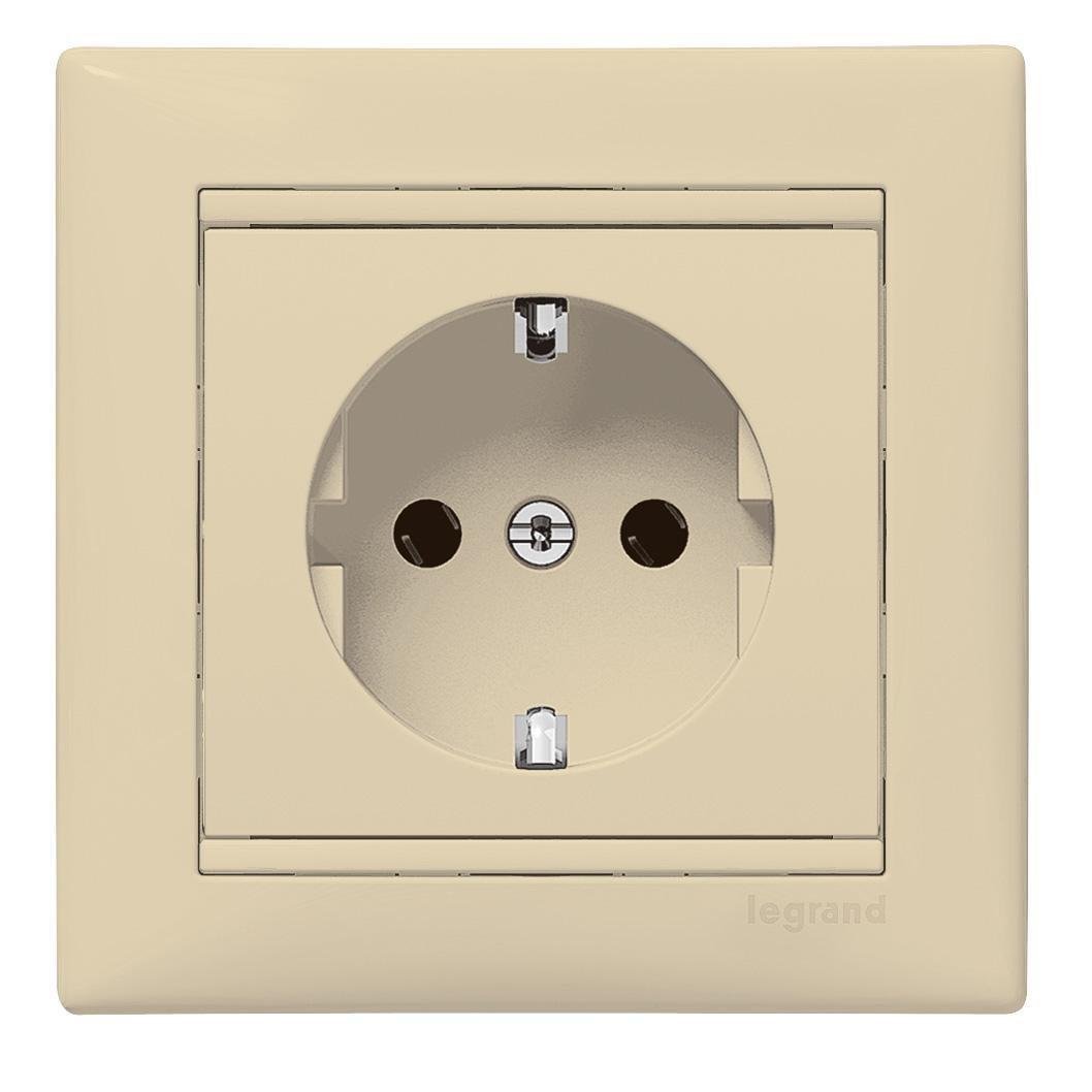 Розетка одинарна Legrand Valena із заземленням та кришкою Слонова кістка (774322)