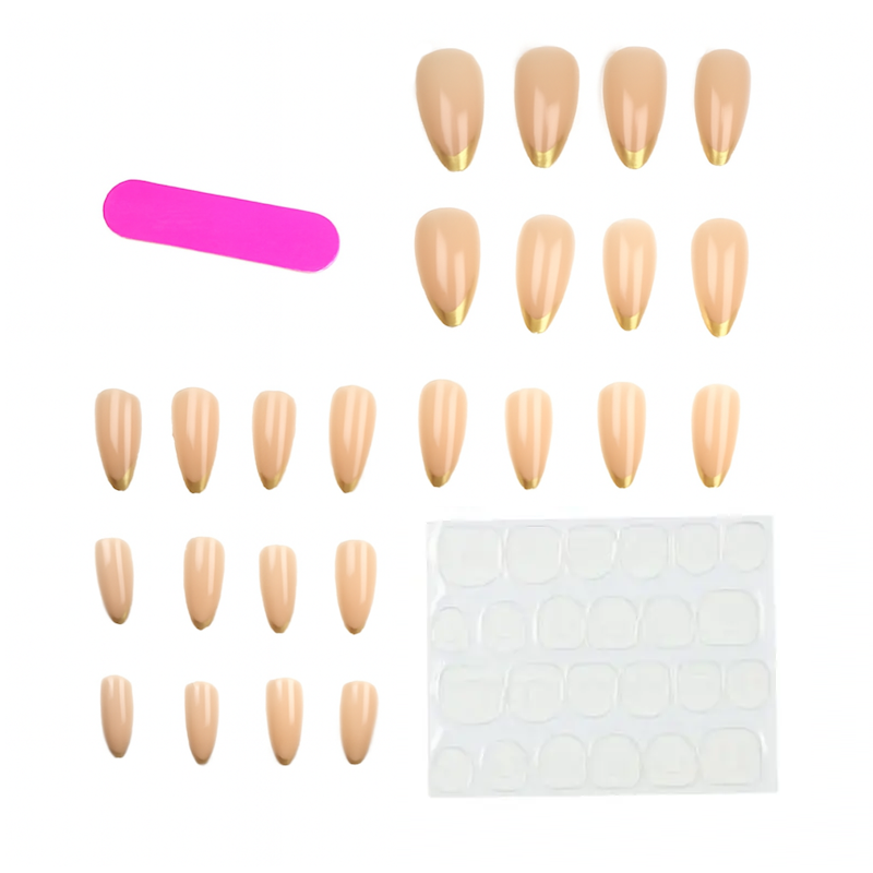 Ногти накладные Миндаль средней длины с клеевыми стиками 24 шт. Золотистый френч (3000003700)