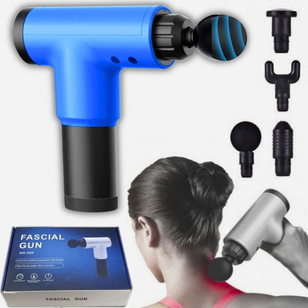 Массажер-пистолет ударный Fascial Gun Fit перкуссионный ручной с насадками Синий (KH-320) - фото 4