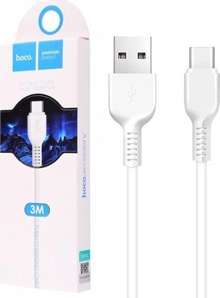 Кабель интерфейсный Hoco X20 Flash USB-Type-C 3 м White (08845) - фото 1