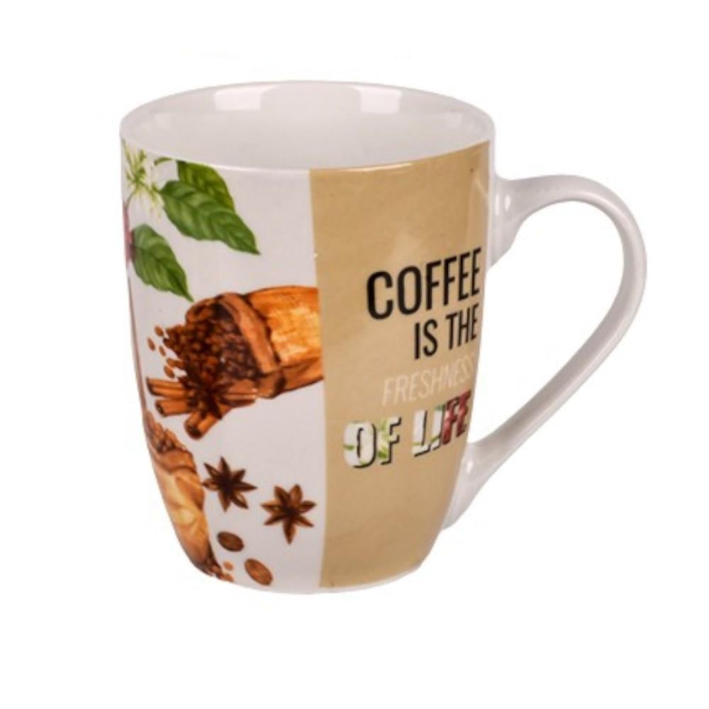 Чашка для кави порцелянова Stenson Coffee Lover Кавовий дизайн 350 мл Різнокольоровий (R10287)