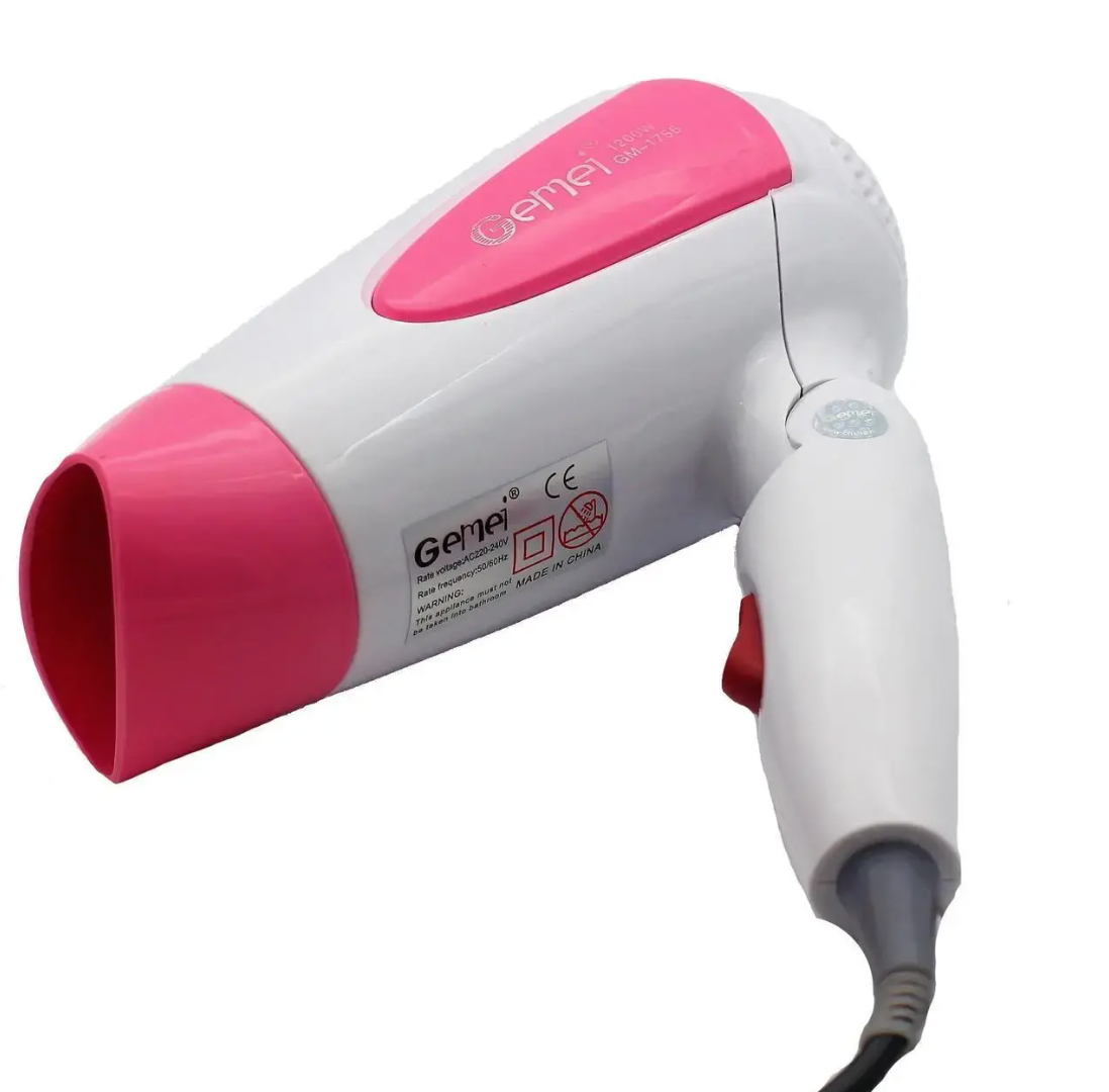 Фен компактный складной Gemei GM-1756 1200 Вт дорожный удобный Черный Фен компактный складной Gemei GM-1756 1200 Вт дорожный удобный Черный