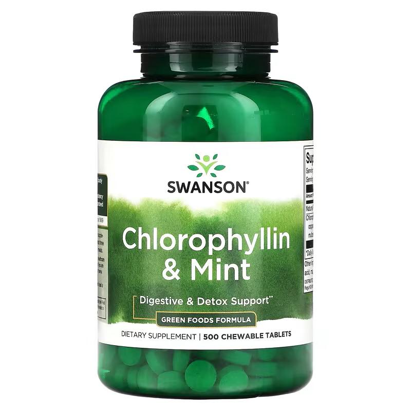 Хлорофиллин и мята Swanson Chlorophyllin & Mint 500 chewable tablets