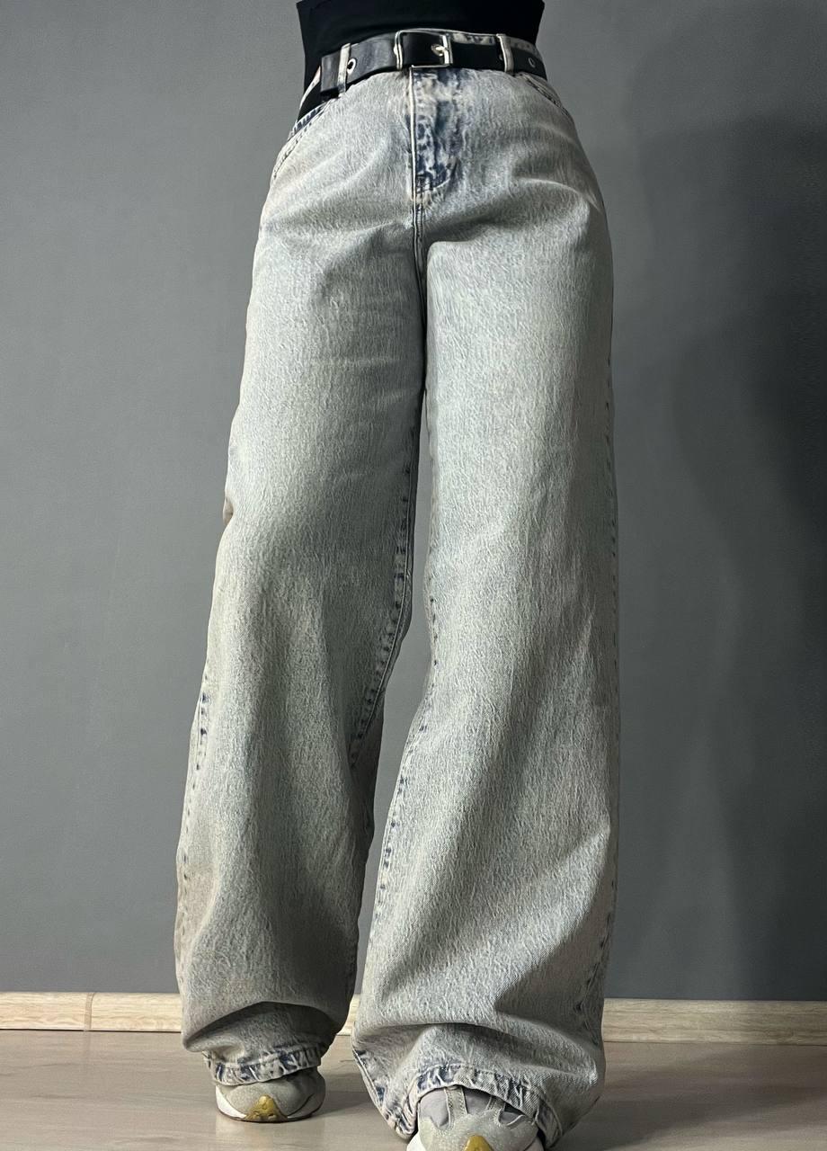 Джинсы женские LIUZIN 1360 wide leg широкие от бедра с ремнем р. 33 Голубой с коричневым (2337)