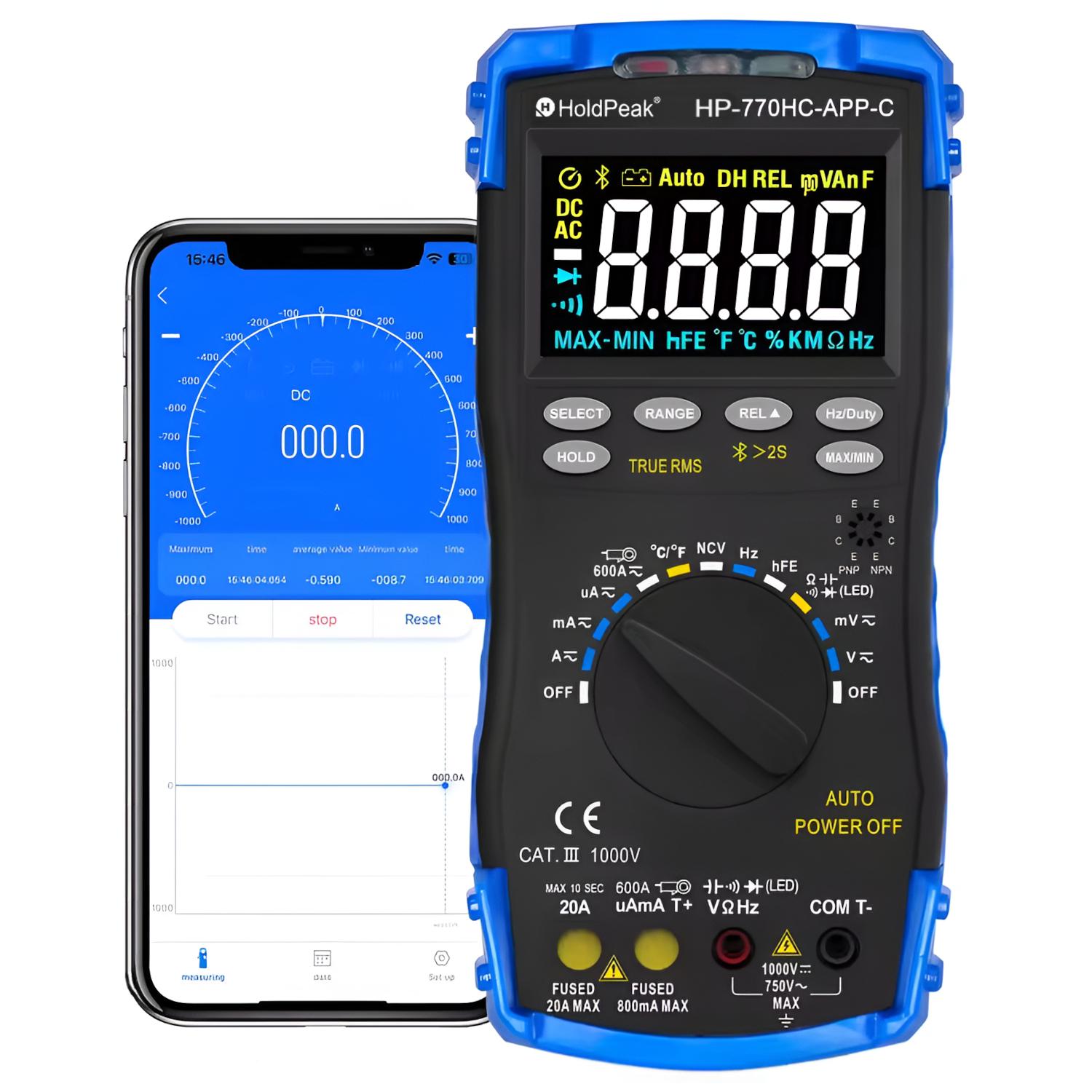 Мультиметр цифровий HoldPeak HP-770HC-APP-C TrueRMS 6000 відліків 1000 В 20А AC/DC 60МОм 100 мФ 1000°C 10МГц - фото 9