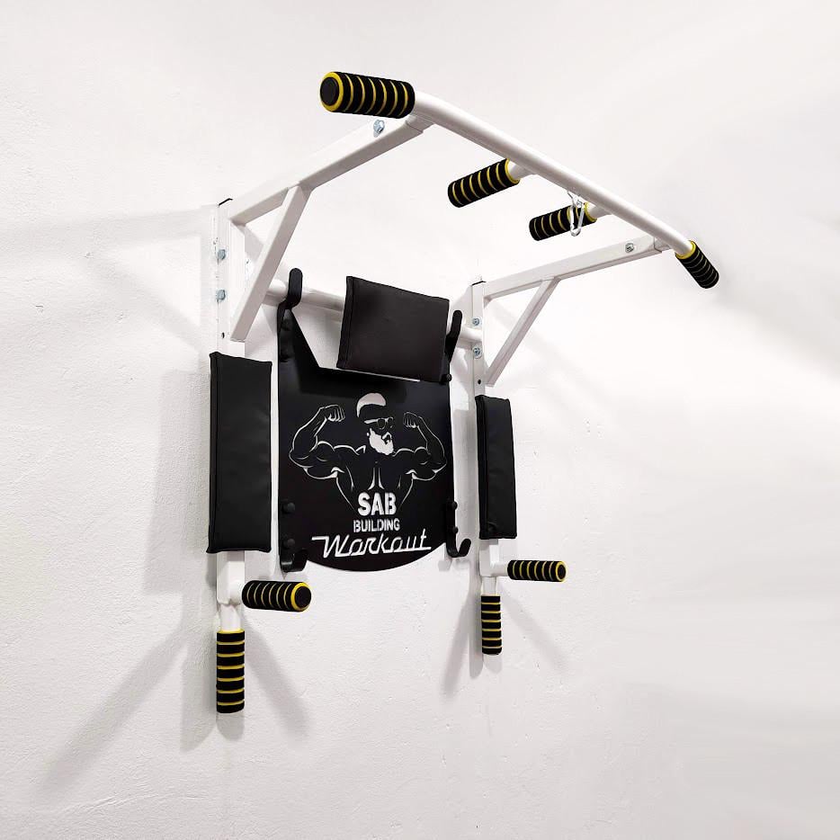 Турник-брусья SAB В2/р настенный разборной с рамкой крепления и упором для пресса Белый (0082) - фото 2