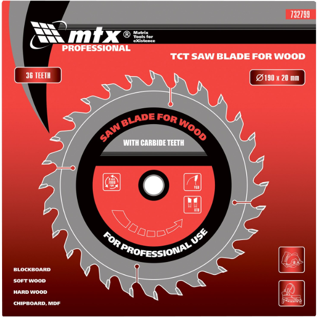 Диск пильный MTX 36T с напайками 190x20 мм (54334)