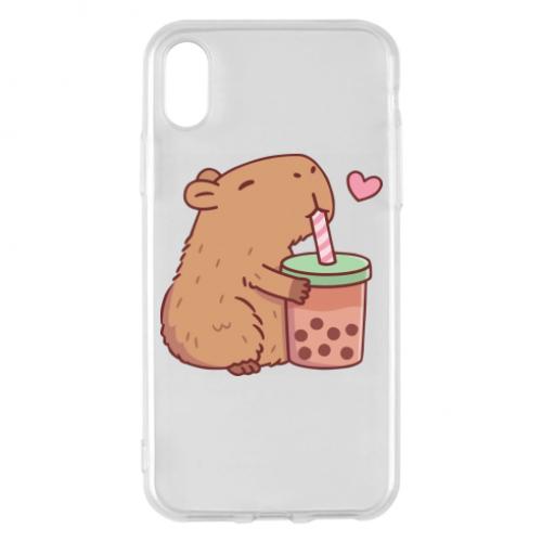 Чехол для iPhone X/Xs Boba tea capybara