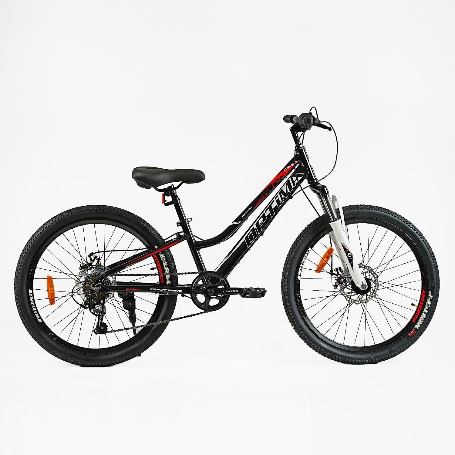 Велосипед cпортивный Corso OPTIMA 24" 7 скоростей рама алюминиевая 11" оборудование Shimano Black (148322)