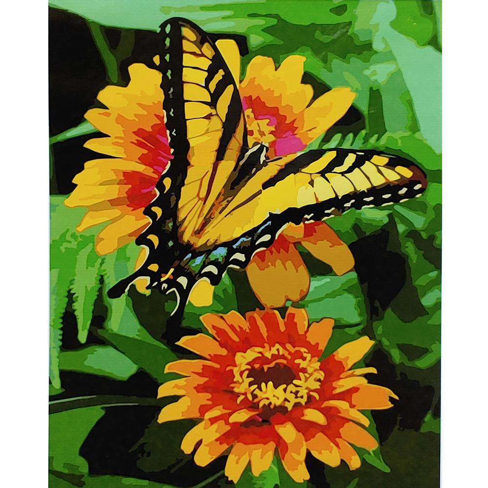 Картина за номерами Strateg Преміум Метелик на цинії з лаком 40х50 см (SY6911)