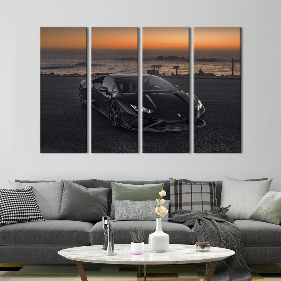 Картина на холсте Стильный чёрный суперкар Lamborghini Huracаn 89x53 см (1375-41)