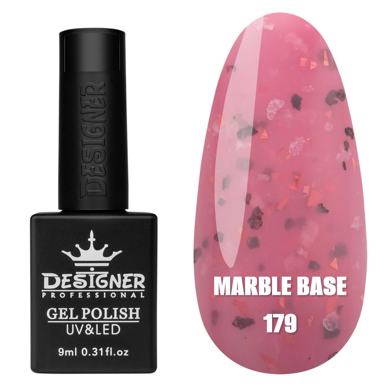 База цветная камуфлирующая Marble base Дизайнер с разноцветными хлопьями Юки для маникюра 9 мл Розовый 179