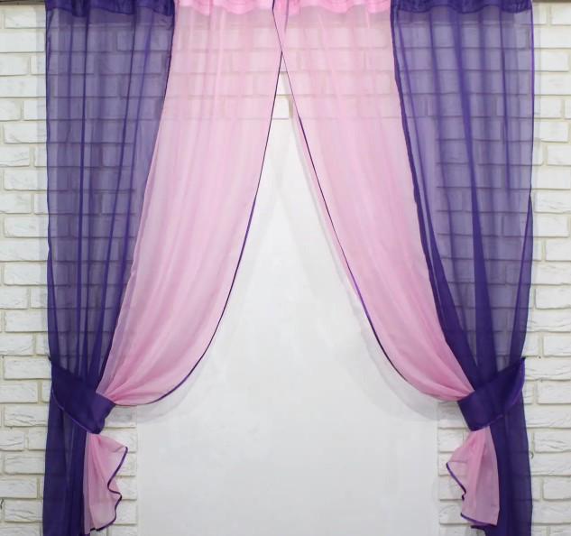 Комплект штор на кухню/балкона с подвязками шифон 265х170 см Фиолетовый/Розовый (017к)
