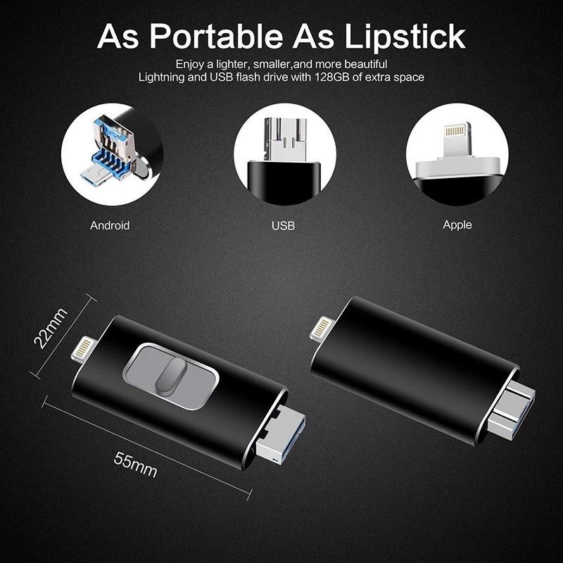 Флешка lightning Flash Drive Windows U-диск 3в1 для iPhone Android 64Gb Чорний - фото 3