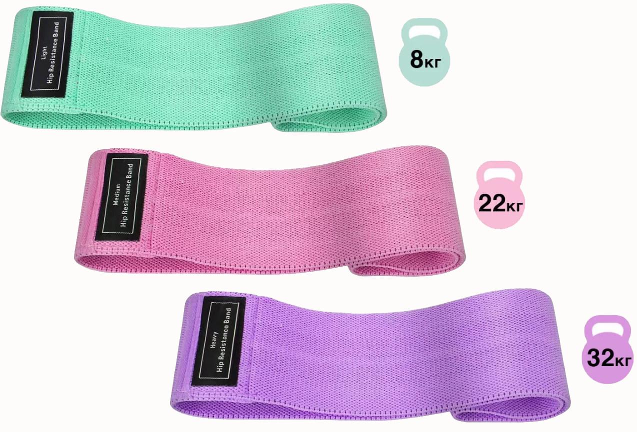 Набор тканевых фитнес резинок Hip Resistance Band с нагрузкой 8/22/32 кг - фото 3
