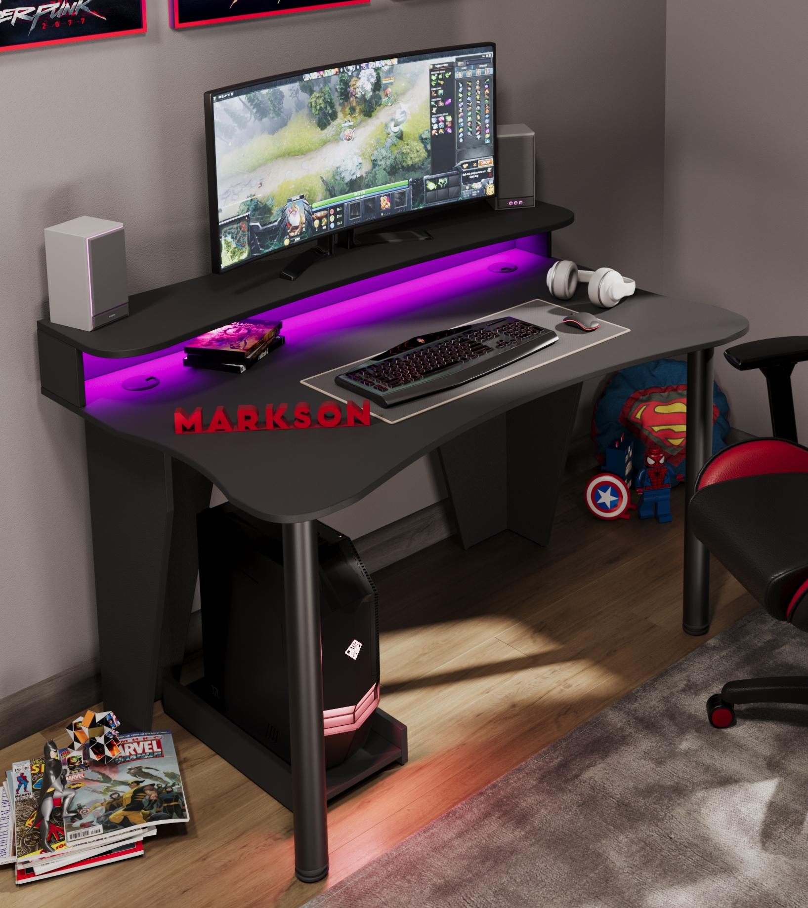 Комп'ютерний стіл ігровий ARES-PRO з RGB підсвіткою Чорний (MS903)