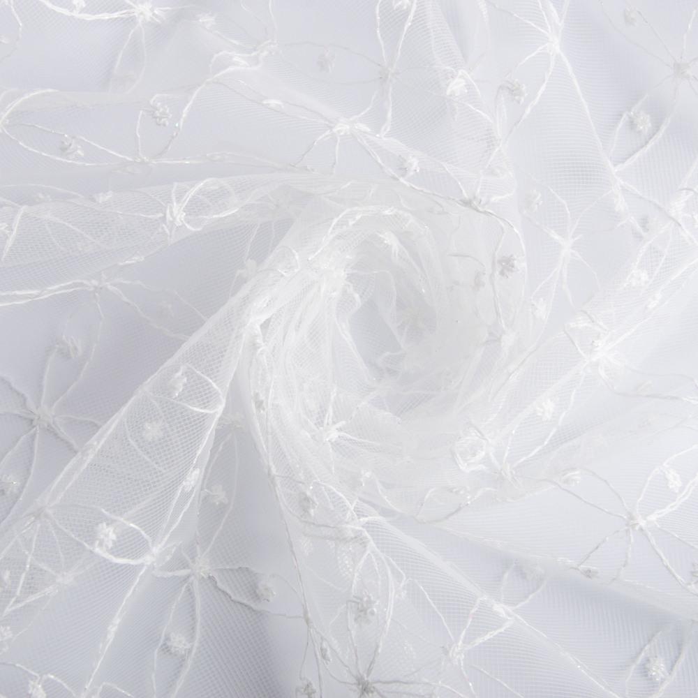 Тюль сетка с вышивкой V-116 Экрю (22618)