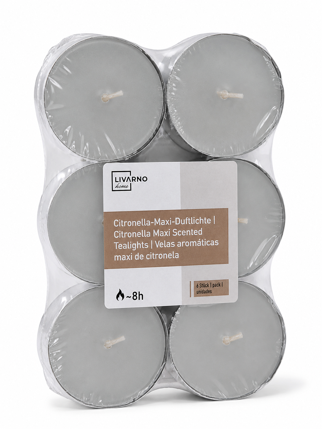 Набор ароматических свечей Livarno Citronella Maxi 6 шт. время горения 8 ч d 5,5 см (2820942518)