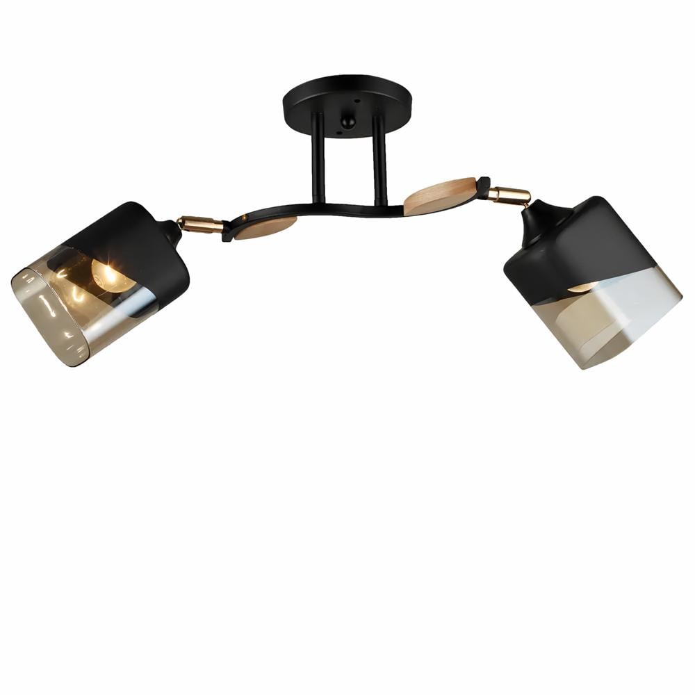 Люстра потолочная Light House SR-20295/2 BK/WOOD L600хW160хH260 E27 плафон черный с янтарным Черный/Дерево