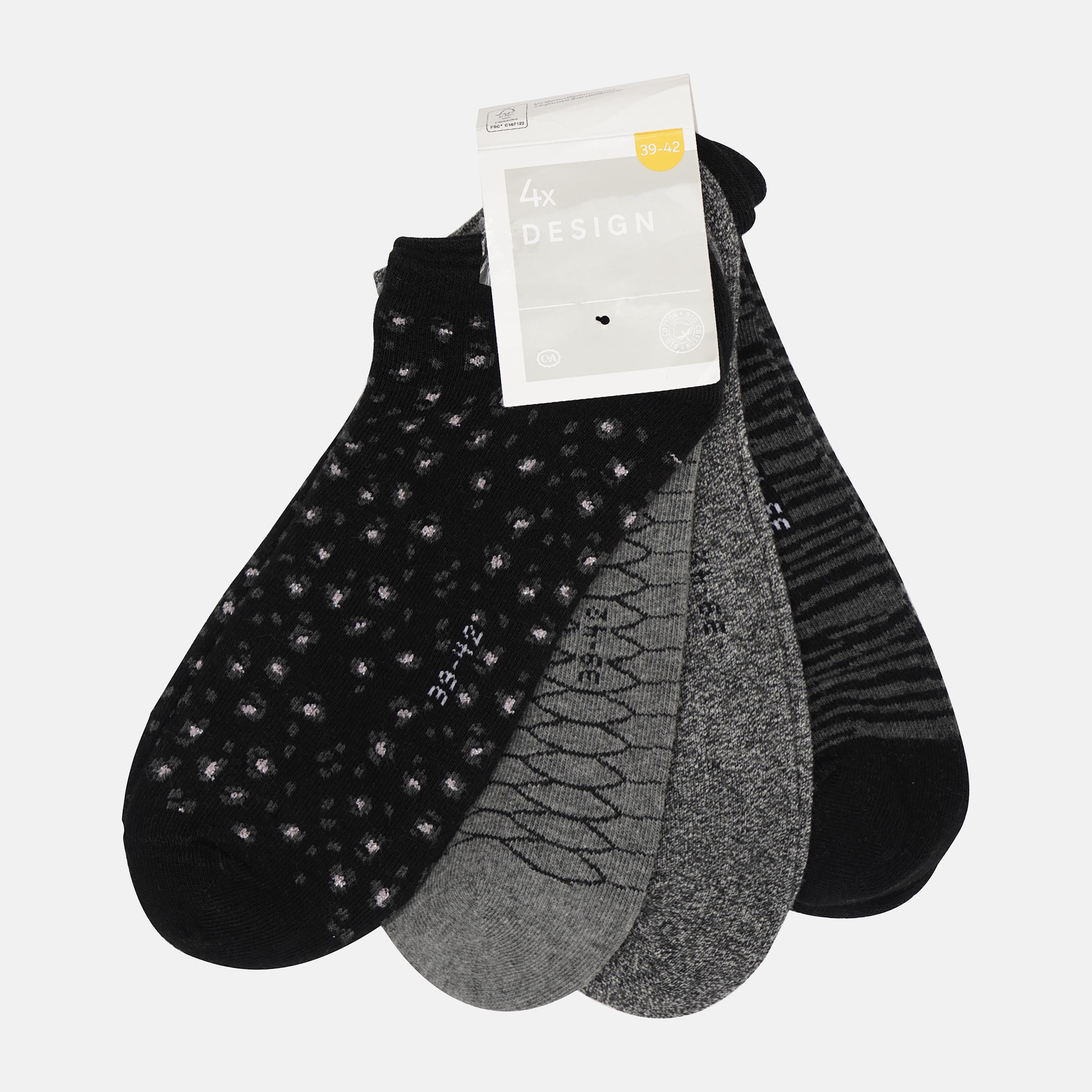 Носки C&A р. 39-42 4 пары Черный/Серый (2242279840606)