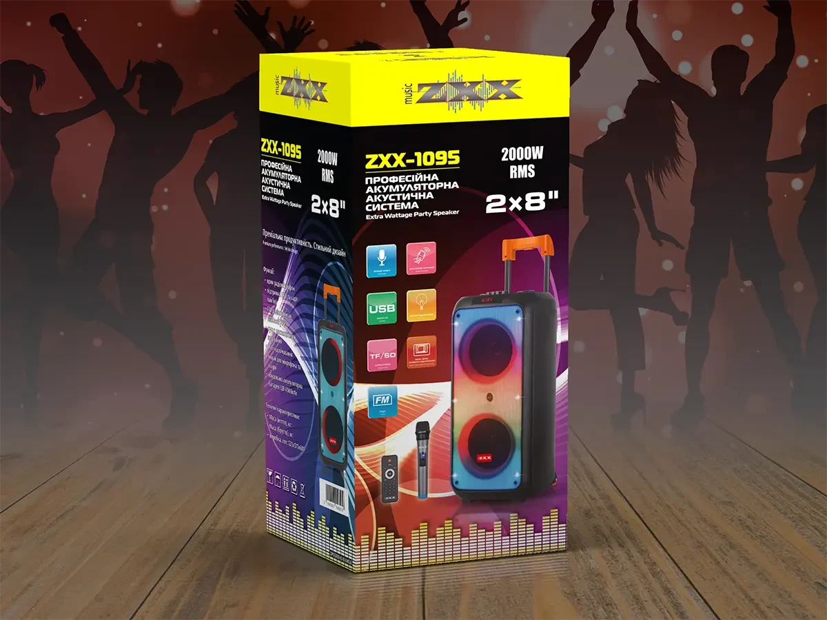ᐉ Колонка аккумуляторная ZXX-1095 с радиомикрофоном USB/BT/FM/TWS