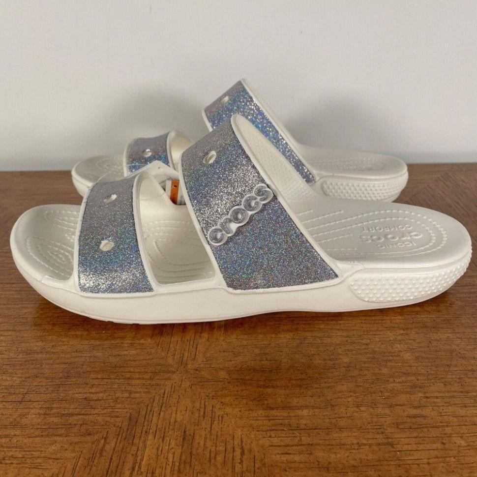 Шльопанці жіночі утеплені Crocs Classic Crocs Glitter Sandal р. 39-40 Білий (14992) - фото 2