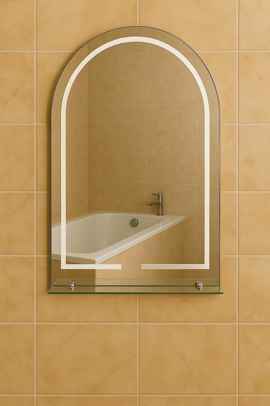 Зеркало арка MPS-76 100х80 см пескоструйное с полкой