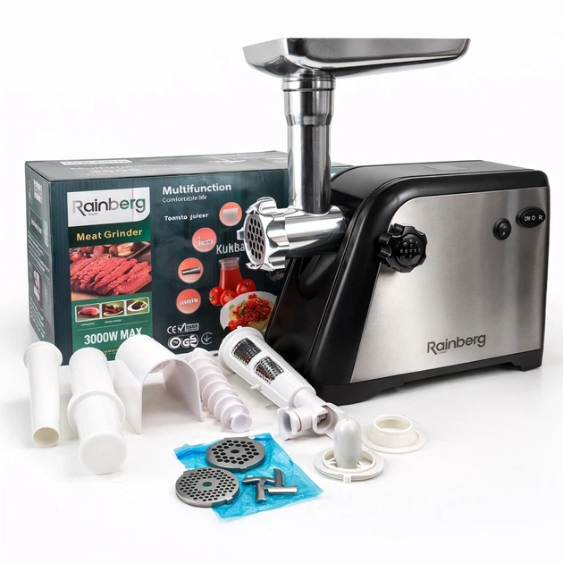 Мясорубка Rainberg RB-672 3000 Вт с реверсом и соковыжималкой Черный (PH00861)