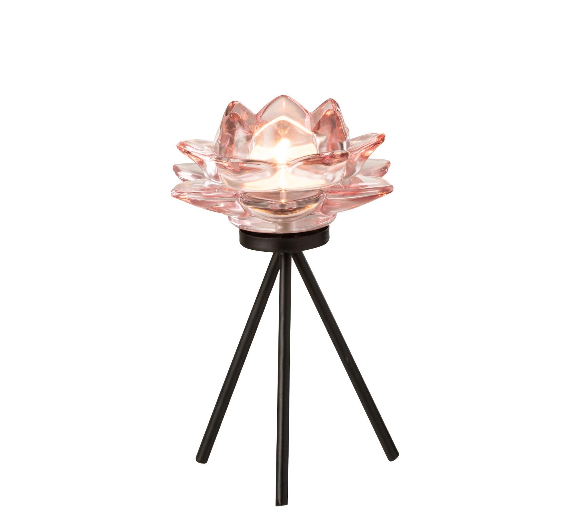 Подсвечник стеклянный J-LINE на треноге в форме цветка 18 см Розовый