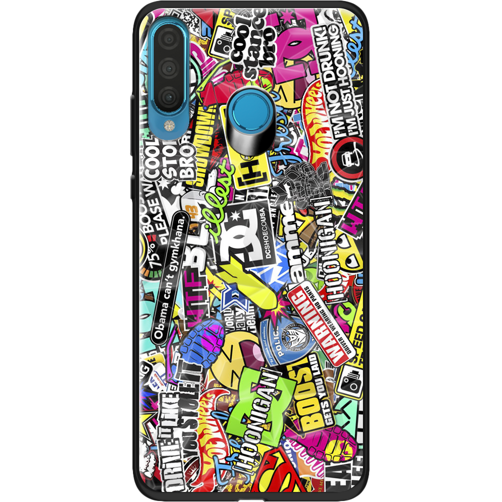 Чехол Boxface Huawei P30 Lite Multicolored Inscriptions Черный силикон с призмой (36871-up880-37851)