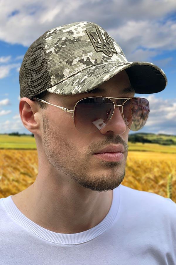 Бейсболка с сеткой Braxton "Тризуб" унисекс пиксель + хаки (1394-1)