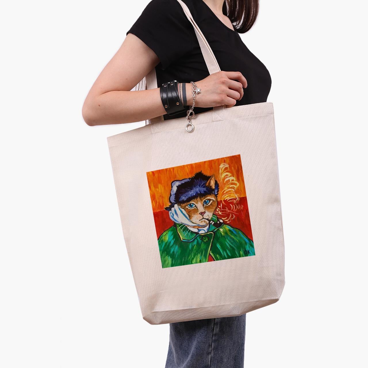 Еко сумка шоппер Vincent van Gogh Cat 41x39x8 см Бежевий (9227-2958-WTD)