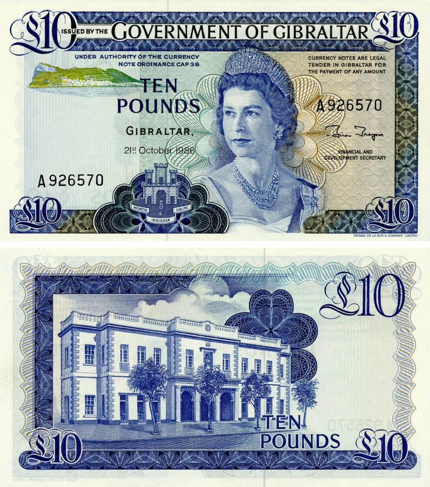 Коллекционная банкнота Гибралтар 10 фунтов 1986 UNC P22b (Б17980)