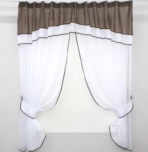 Шторы на кухню с ламбрекеном/подвязками 280х170 см венге/Белый (084к)