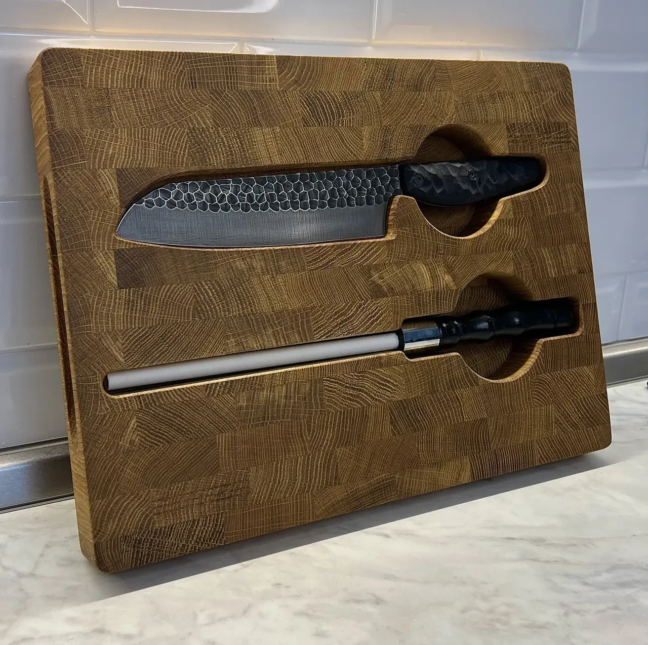 Набір кухонний дошка обробна торцева з ножем Шеф та мусат 3 пр. (27722358)