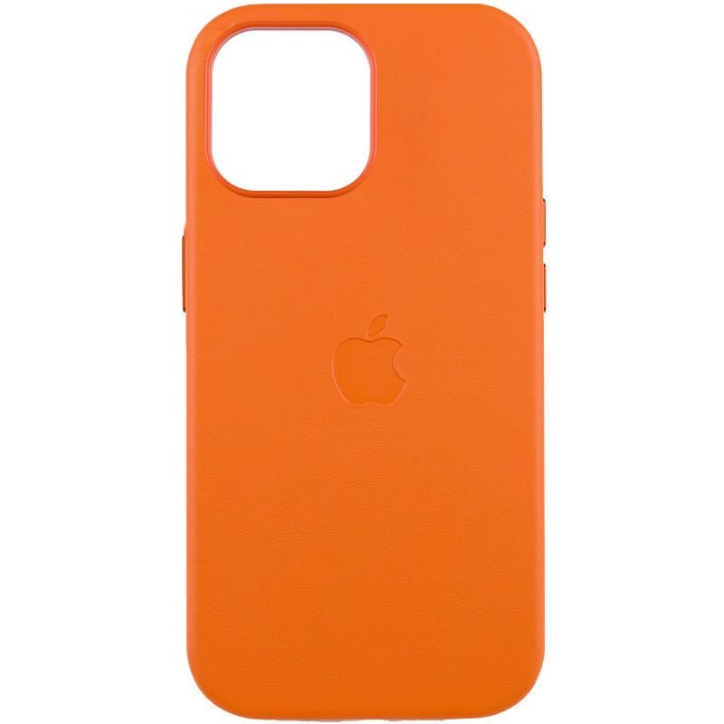Противоударный кожаный чехол Leather Case (AAA) with MagSafe and Animation для Apple iPhone 14 (6.1") Orange