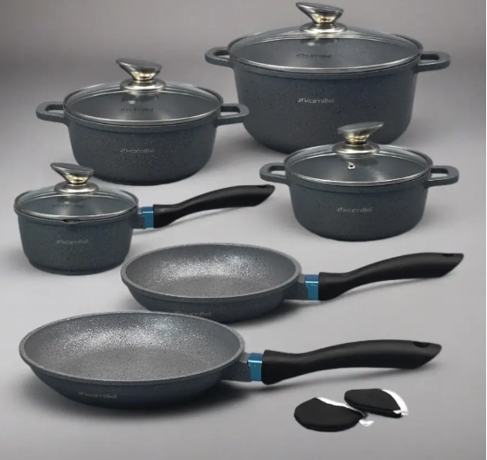 Набір каструль зі сковорідками Kamille з кришкою 1,3л/ 1,5л /2,3/4,5 2 шт. (4437)