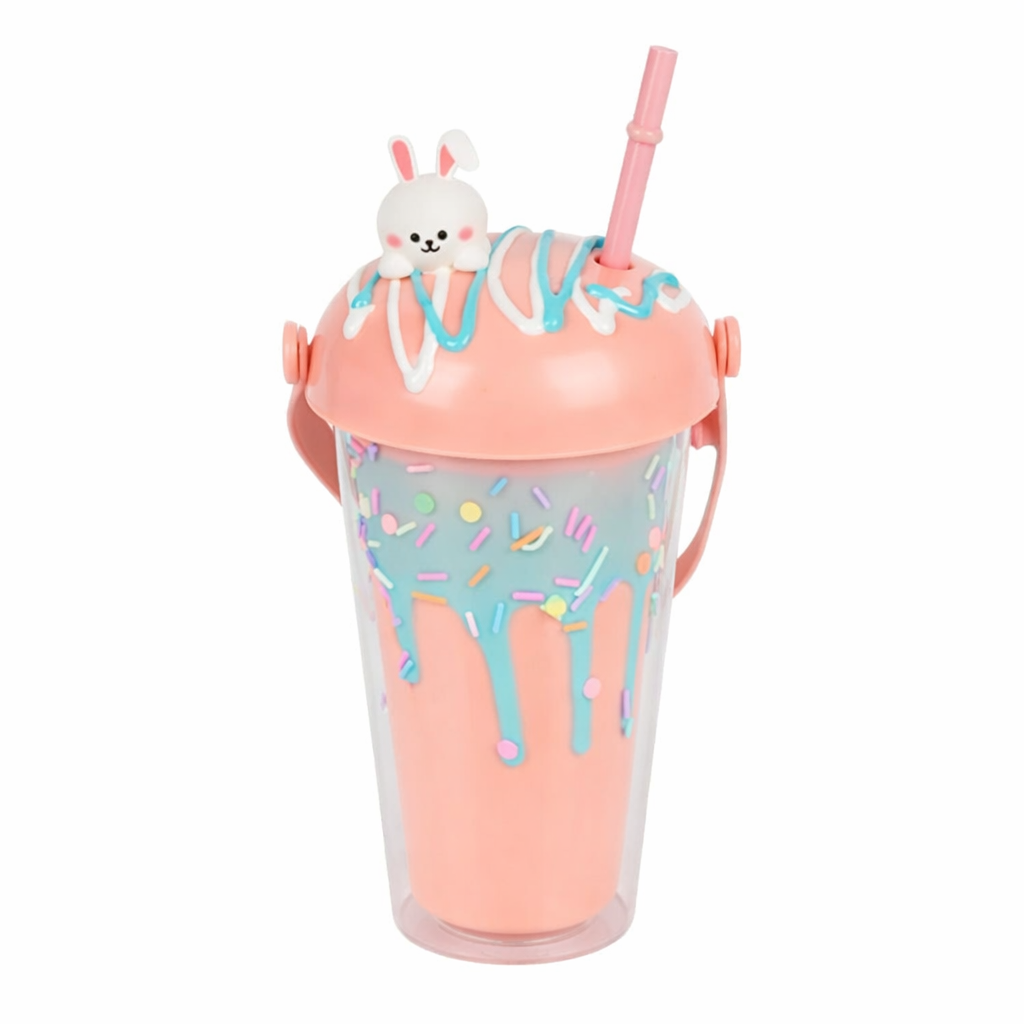 Детский стакан с крышкой и трубочкой Stenson Sweets 450 мл Персиковый с голубым (R38077)