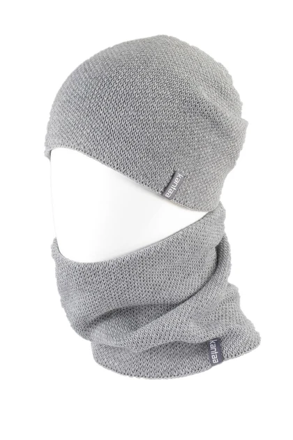 Комплект зимовий чоловічий шапка з відворотом/снуд-баф на флісі Сірий (2549772959)