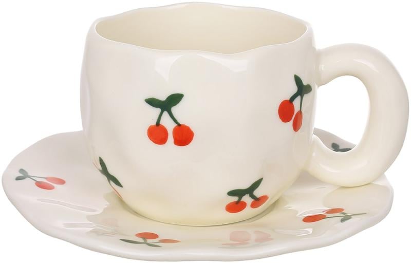 Чашка чайная керамическая Cherry с блюдцем 350 мл (BD-992-833) Чашка чайная керамическая Cherry с блюдцем 350 мл (BD-992-833)