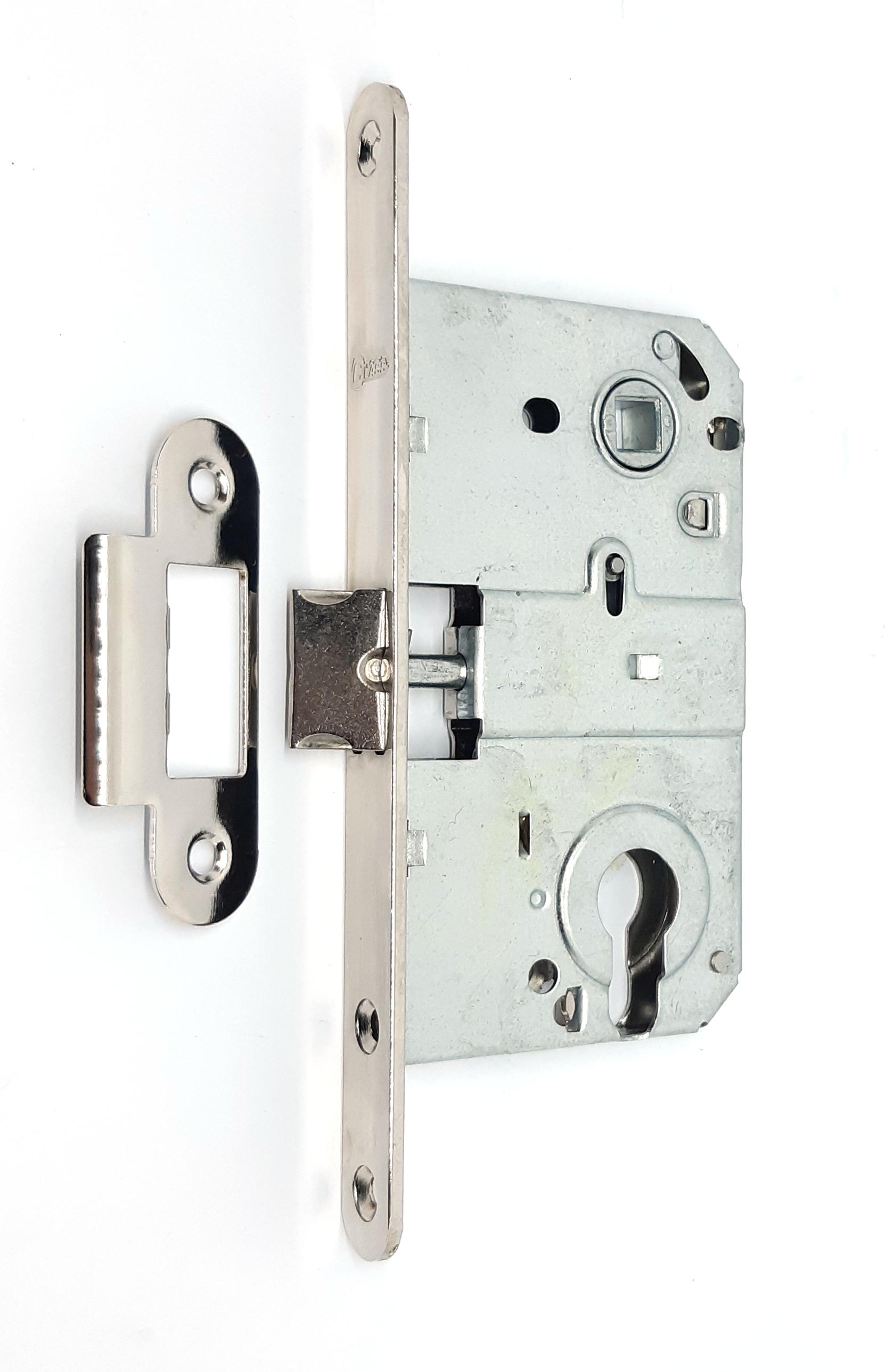 Замок дверний врізний CLASS PZ 410C Ni під серцевину металевий язичок Нікель