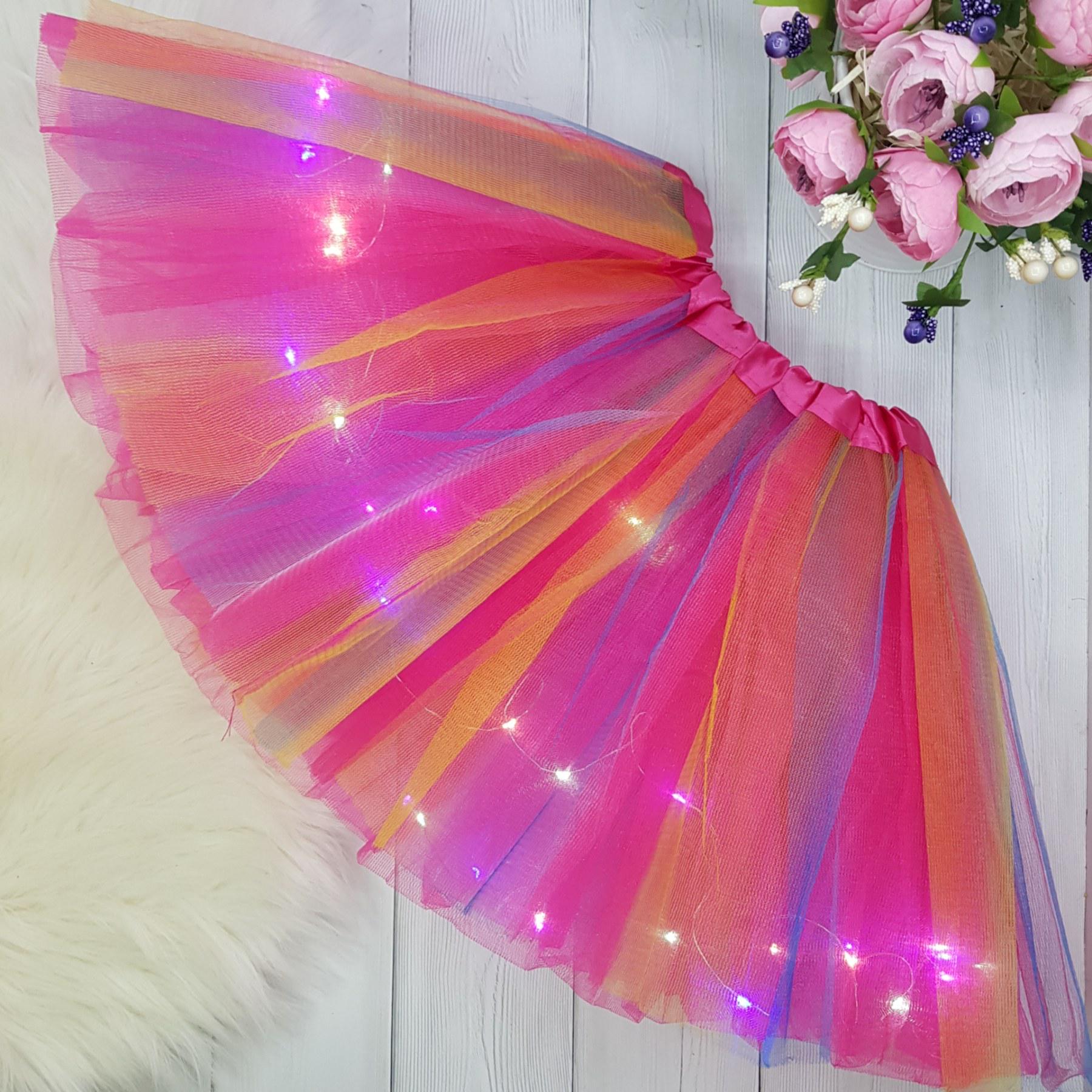 Юбка с диодной подсветкой фатиновая 3-12 лет. Радужно-розовый (2354982762)