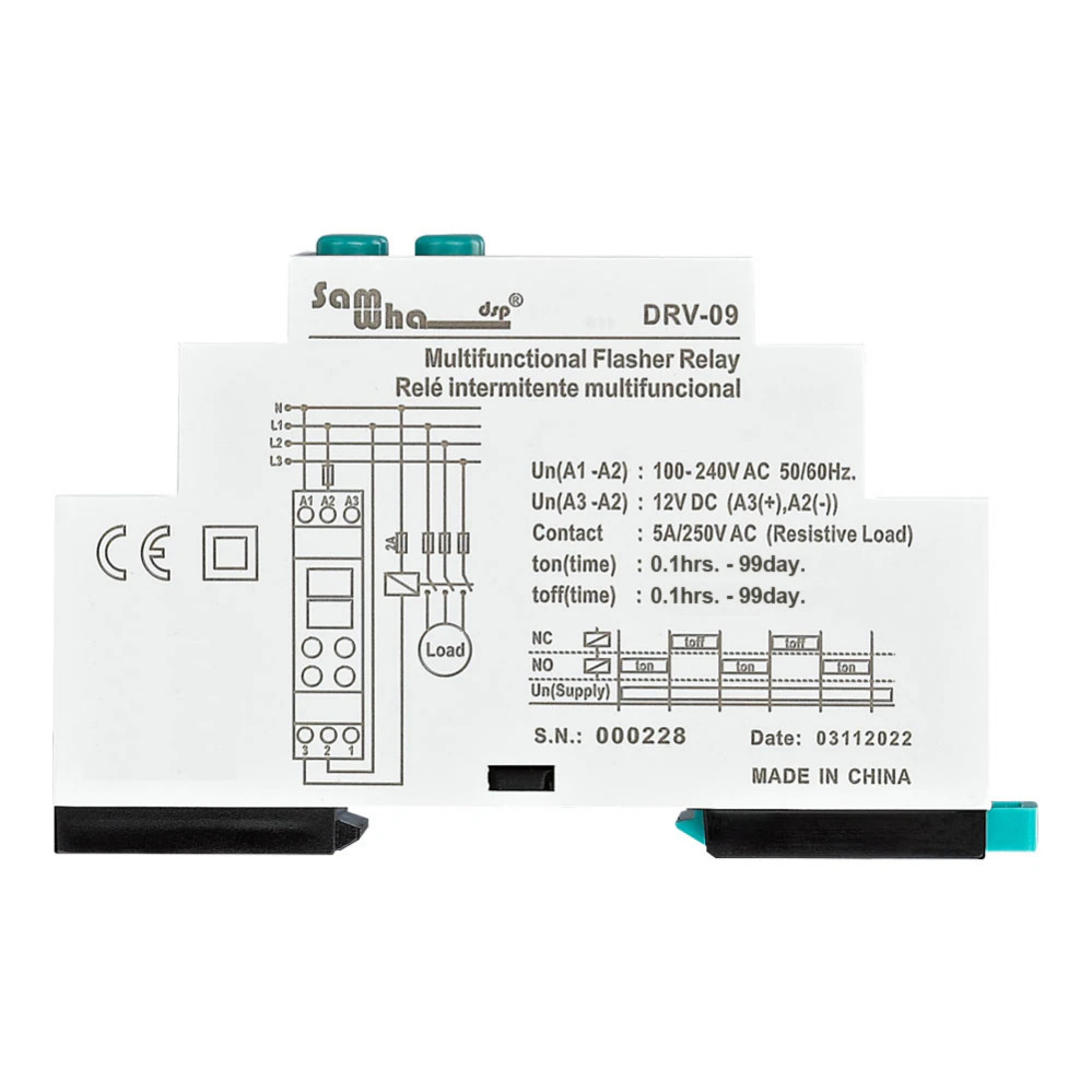 Реле времени многофункциональное цифровое Samwha 5А 250В 60 мин-99 дней задержка на выключение/включение (DRV-09) - фото 2
