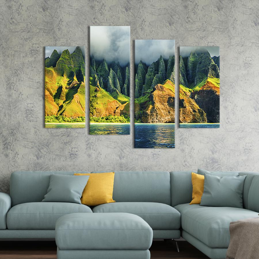 Модульная картина из четырех частей на холсте интерьерная картина Скалы на побережье   89x56 см (607-42)