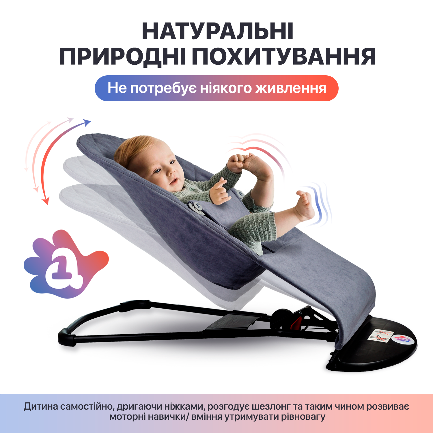 Дитячий шезлонг-гойдалка SBTR Group Baby Balance Soft Колосок бавовна Бірюзовий (BBS-17-00) - фото 5