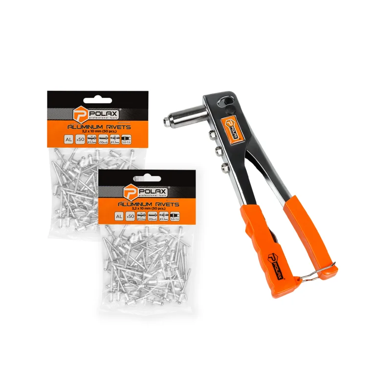 Набор Polax пистолет для заклепок хромированный и заклепки 3,2 х 10 мм 2 уп. (337-01)