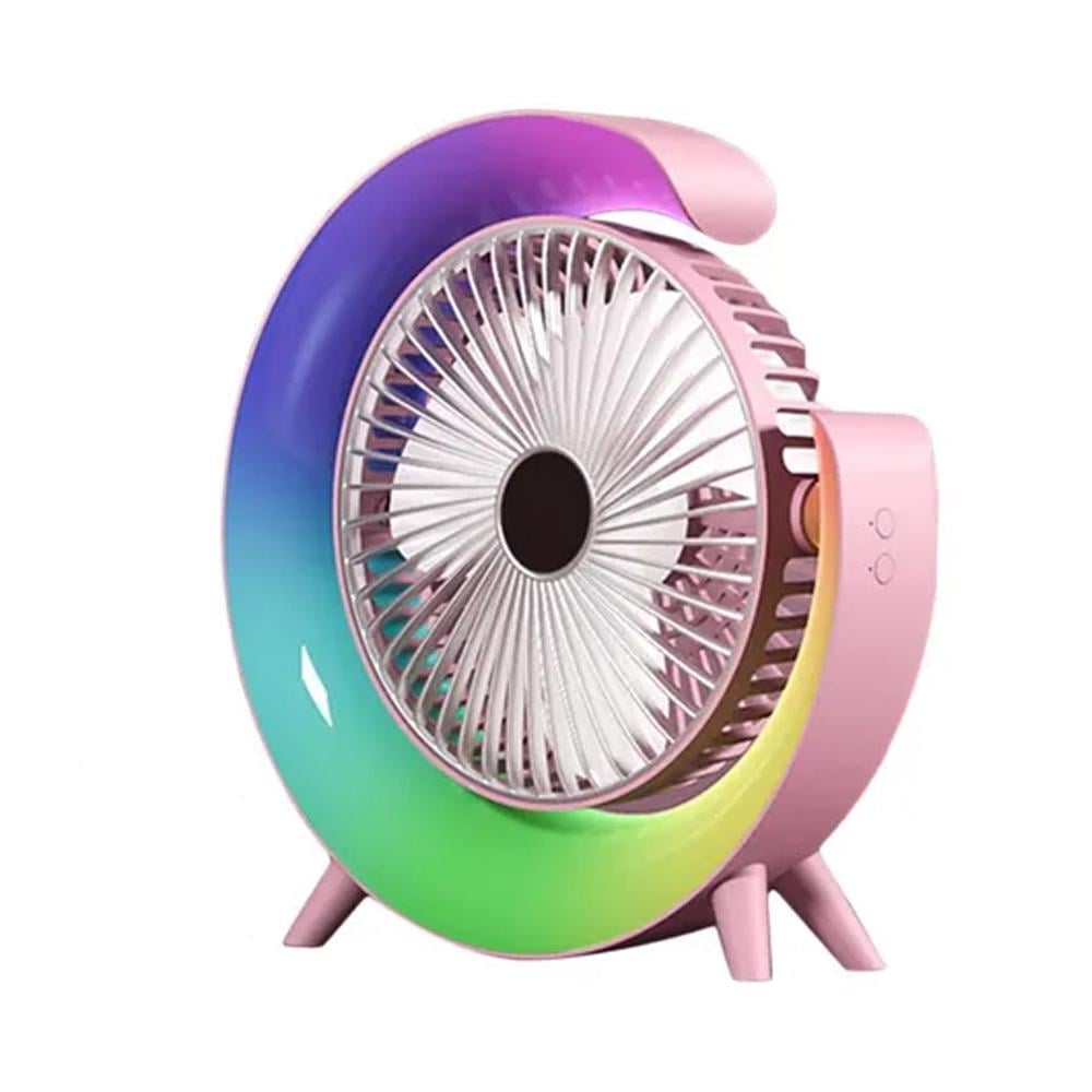 Вентилятор портативный настольный с RGB подсветкой Portable Fan PF-13 USB аккумуляторный 3 скорости 1800 мАч 180° Розовый (SS-113)