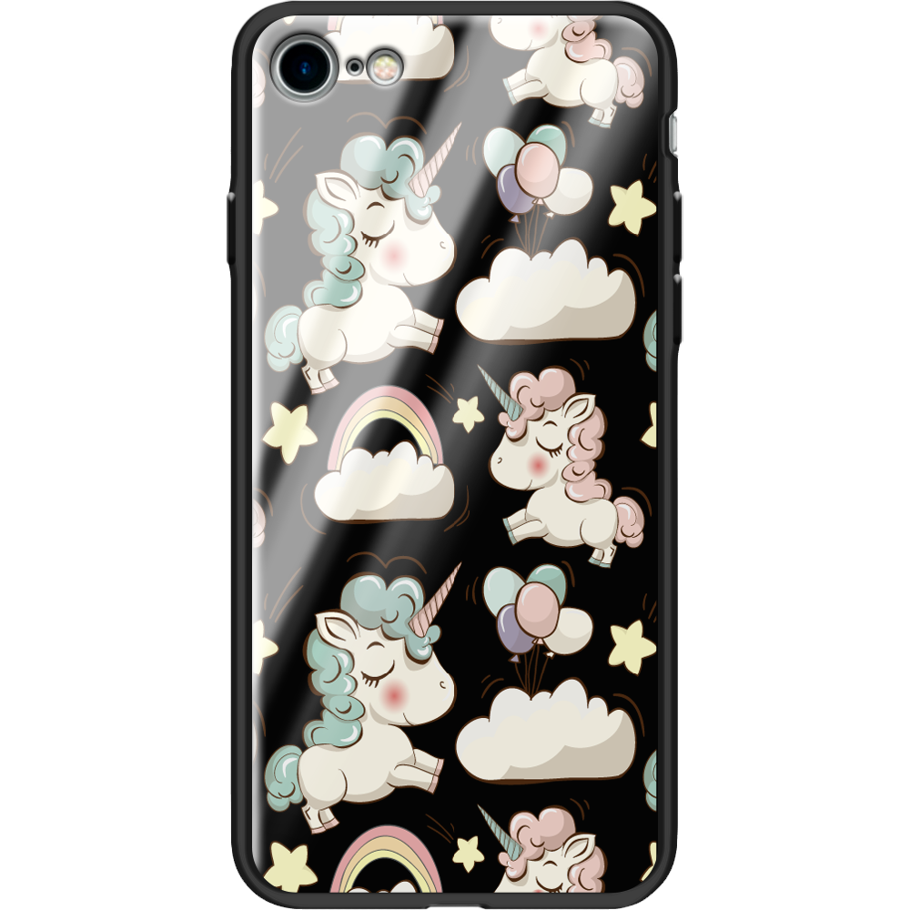Чехол BoxFace Apple iPhone 7/8 SE  2020 Unicorns Черный силикон со стеклом (26205-cc2-37543)