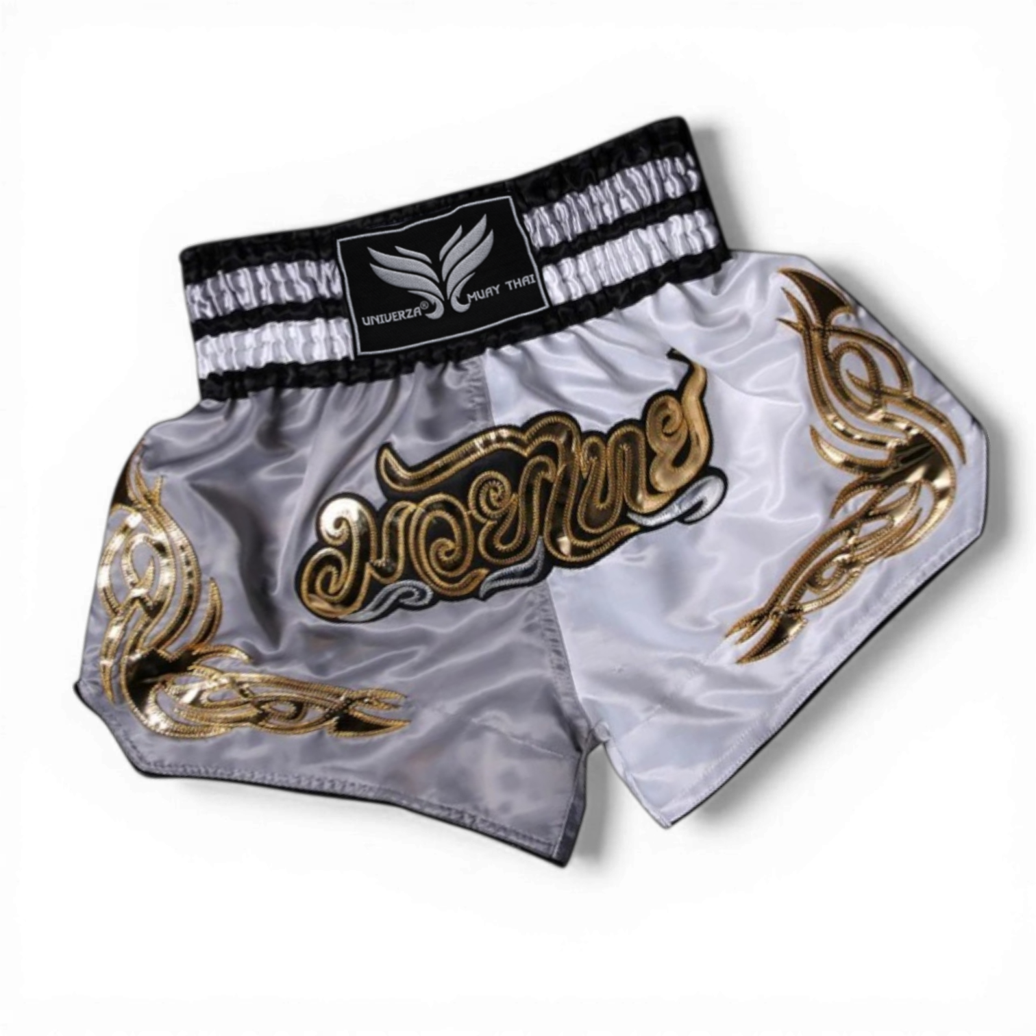 Шорты тайские Univerza для кикбоксинга/тайского бокса/смешанных единоборств Серо-белый (4_1_XXL_4B)