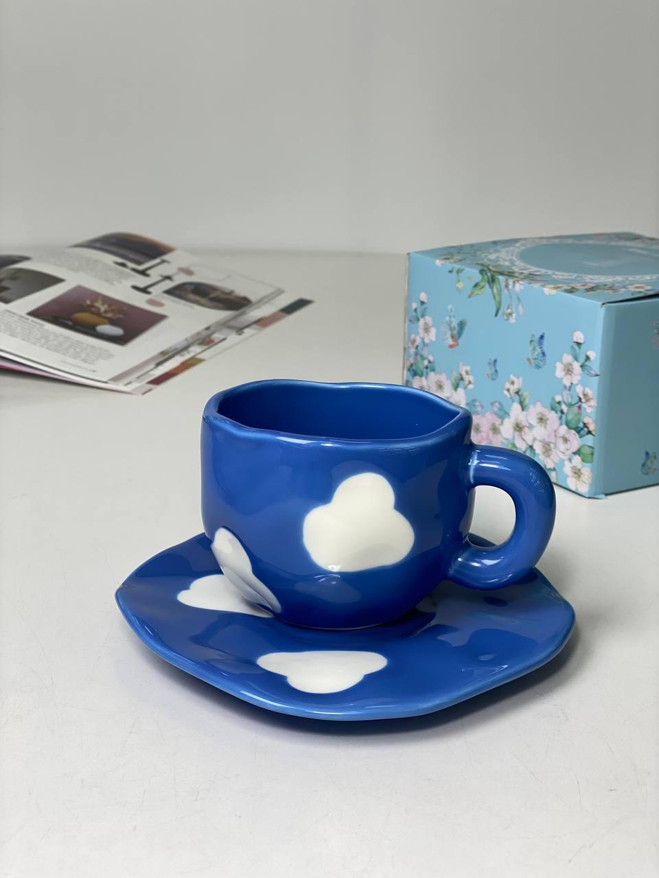 Керамическая чашка с блюдцем 290 мл Белое облако (902) - фото 1 Керамическая чашка с блюдцем 290 мл Белое облако (902) - фото 1